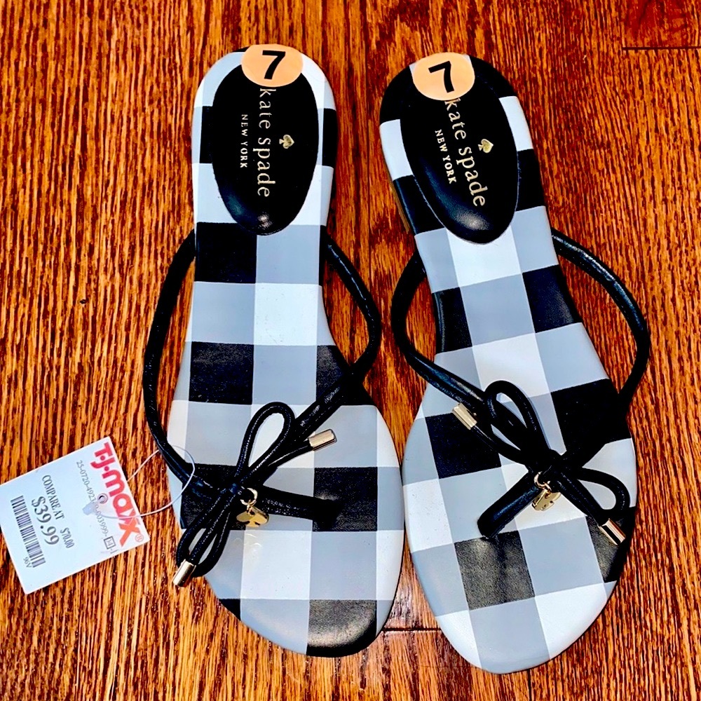 Kate Spade Black Gingham Check Bow Sandal